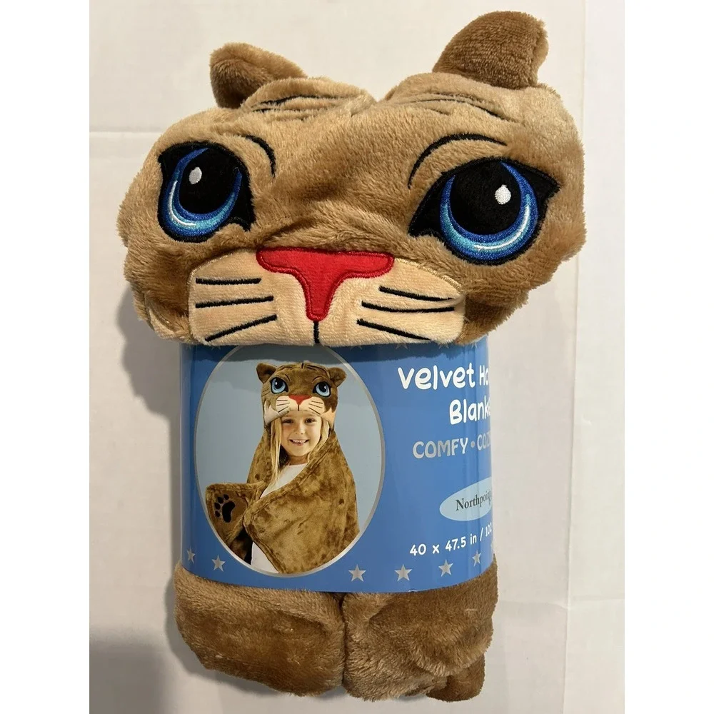 Lion Velvet Hooded Blanket New NWT Kids Plush Birthday Christmas 40 X 47.5 Brown